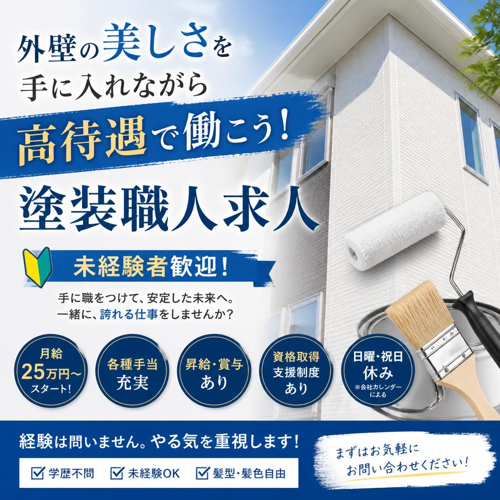 外壁の美しさを手に入れながら高待遇で働こう！未経験者歓迎の塗装職人求人